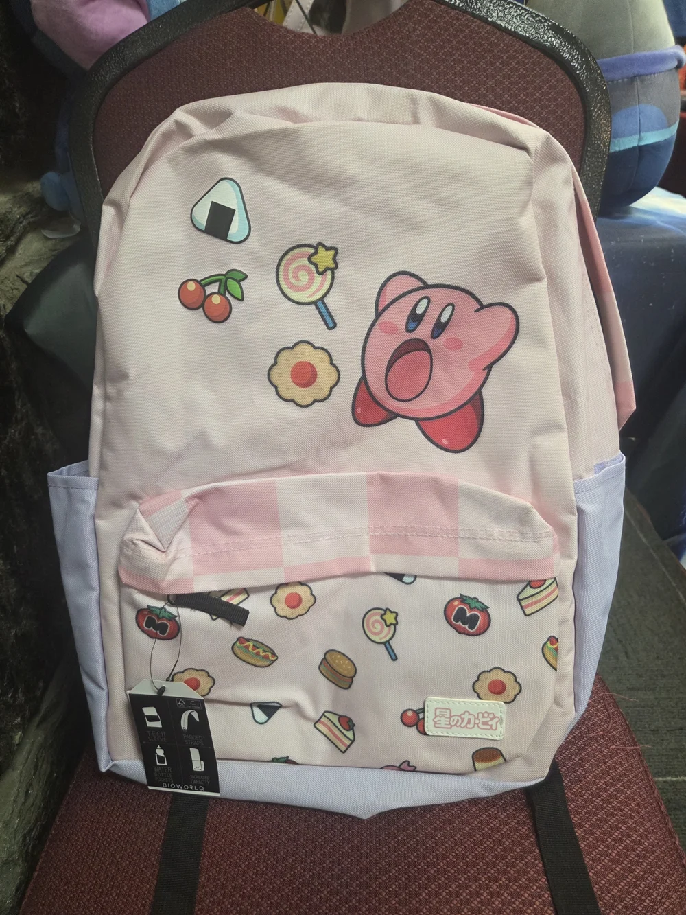 Pink Kirby Character Backpack with Snack Print